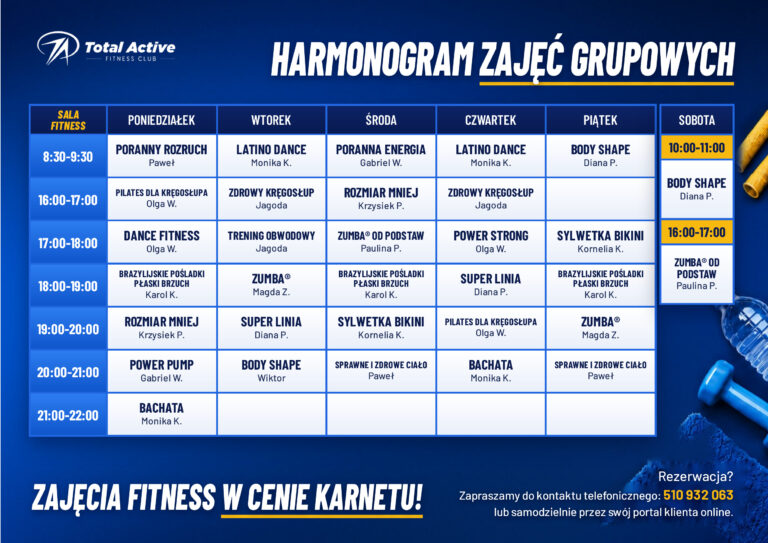 Grafik zajęć Total Active Krosno, sala fitness