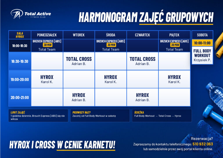 Grafik zajęć Total Active Krosno, Hyrox i Cross