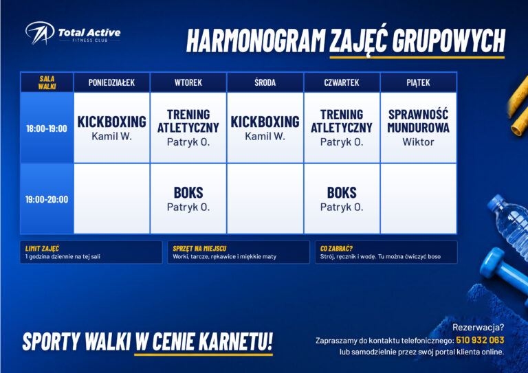 Grafik zajęć Total Active Krosno, sporty walki