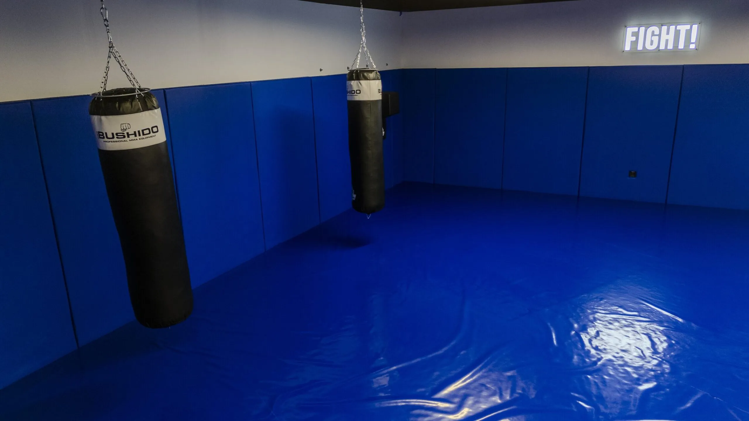 Sala sportów walki z workami bokserskimi